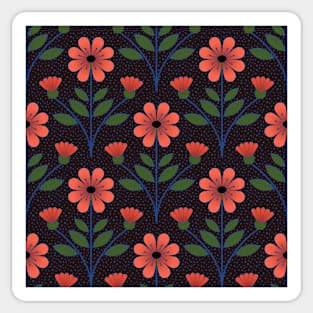 Folkish Orange Flower with dark background Sticker